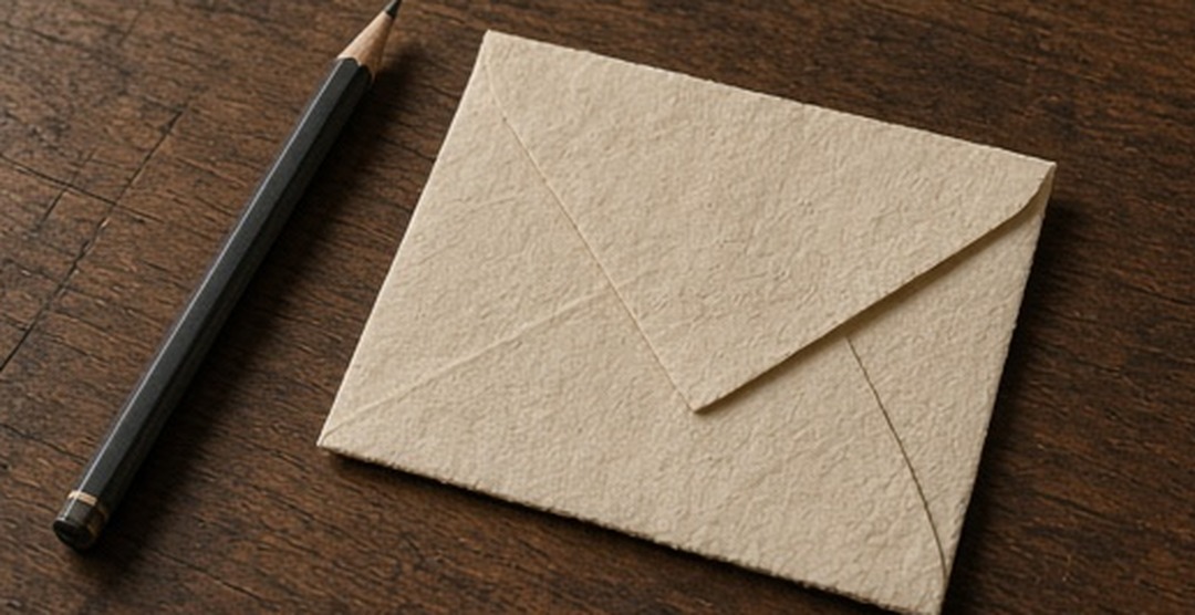 A pencil beside a folded unmarked note