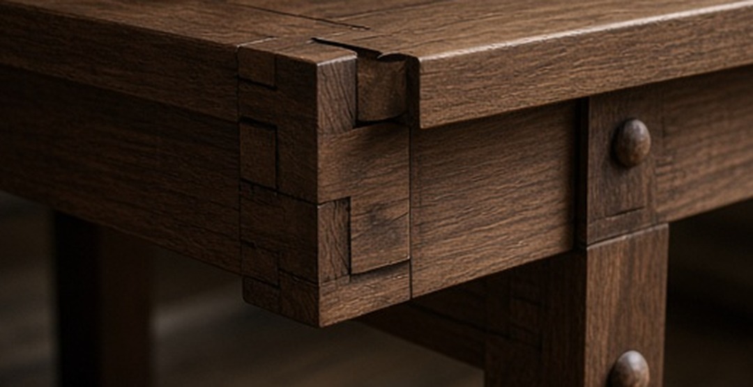 Joinery on the underside of a walnut table